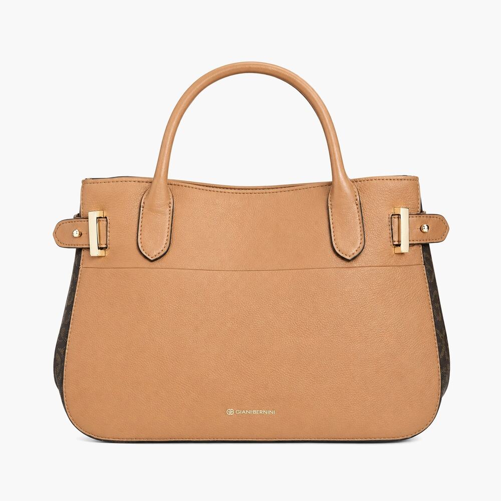Giani Bernini Taupe & Black Signature Colorblock Handbag, Pebbled Leather, NWT